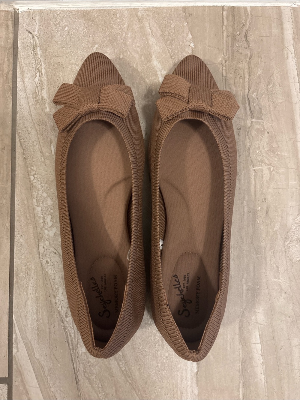 Seychelles Bow-Accent Pointed Toe Flats in Tan